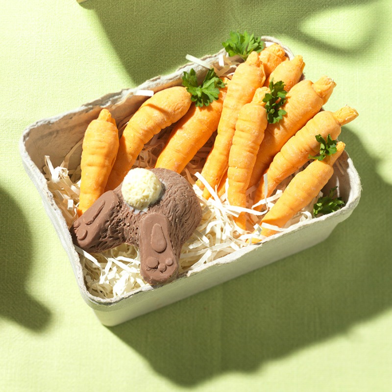 Chocolate rabbit and carrots